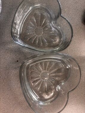 Set of two Clear Glass Heart Bowls